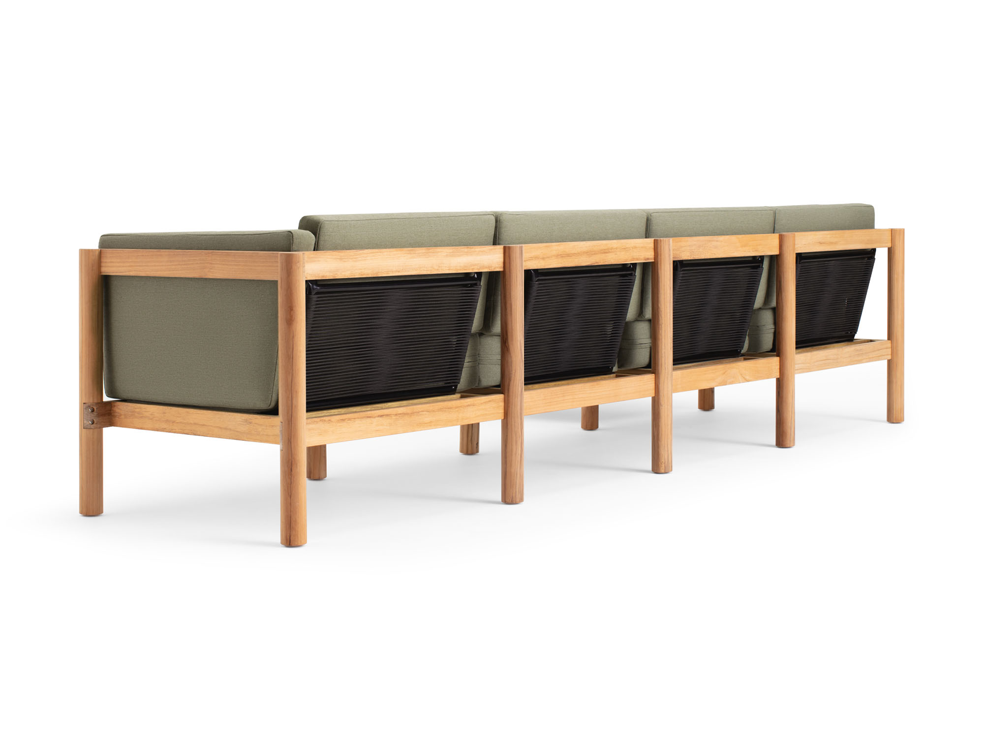 Back view of 6-piece outdoor sectional with green arm cushions